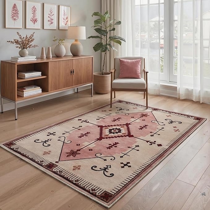 GENIMO Area Rug 2x3 Doormat, Machine Washable Low Pile Rugs, Small Retro Chenille Entryway Mat for Entrance, Hallway, Kitchen and Corridor, Blush