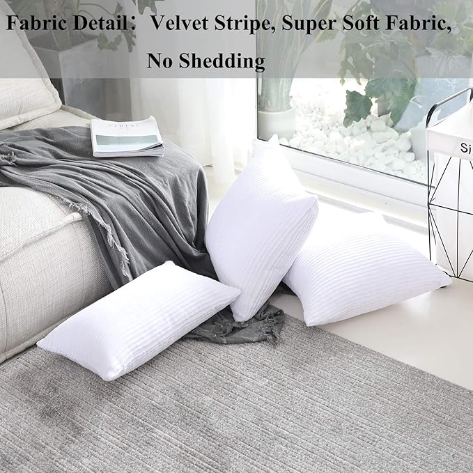 Home Brilliant White Euro Shams Set of 2 60x60 Pillow Covers Striped Corduroy Textured Velvet European Pillow Shams for Couch, 24 x 24 inch, Pure White