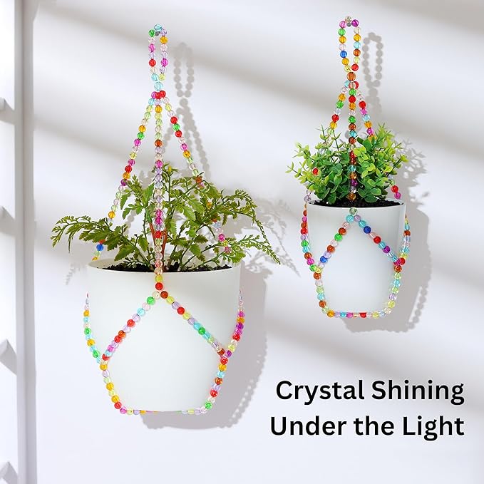 2 Pack Macrame Plant Hanger Small (6" Pot), Glass Beaded Plant Hangers Indoor Outdoor | Colorful Hanging Planters, Hanging Plants Holders | NO Pot/Plants Included (2PK, for 6 inch)