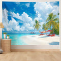 AOHMPT Ocean Sunset Tapestry, Beach Evening Sunset Tapestry, Natural Beach Palm Tree Landscape Poster, Seaside Landscape Wall Hanging for Bedroom, Dorm Room and Living Room Wall Decor 79" L x 59" W