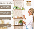 Macrame Wall Hanging Shelf 3 Tier Boho Wall Plant Hanger Shelves, Handmade of Woven Rope Boho Shelves Organizer for Living Room Bathroom Home Storage Floating Plant Rack Bohemian décor