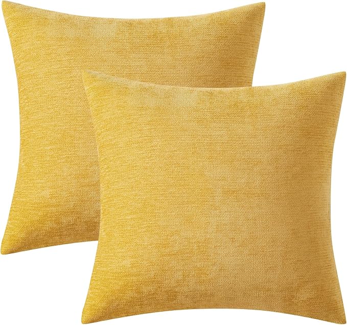 MIULEE Pack of 2 Mustard Yellow Decorative Pillow Covers 16x16 Inch Soft Chenille Couch Spring Throw Pillows Farmhouse Cushion Covers for Home Decor Sofa Bedroom Living Room