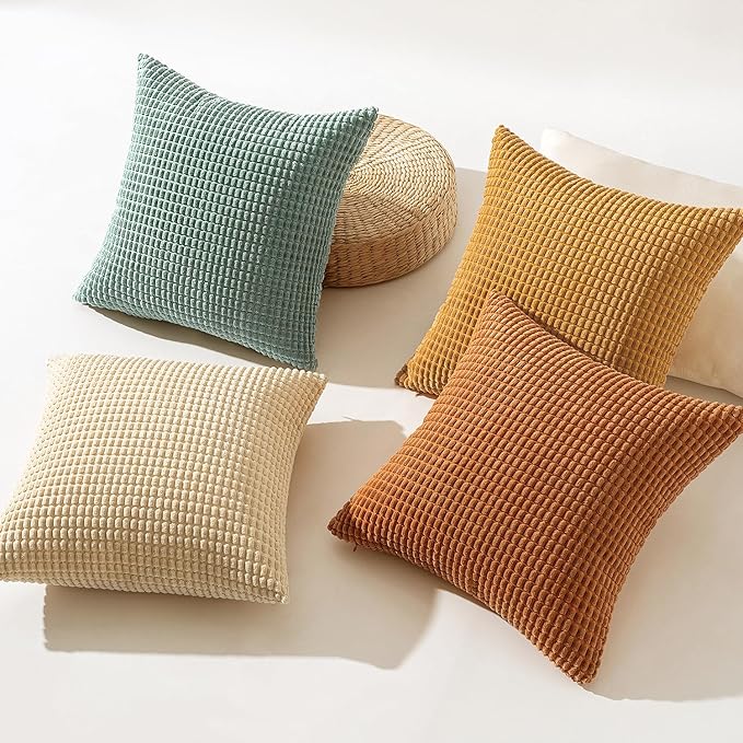 MIULEE Boho Farmhouse Decorative Pillow Covers 20x20 Inch Set of 4 Rustic Modern Fall Home Decor Couch Home Decor Couch Throw Pillows Summer Corduroy Pillowcases for Sofa Living Room Bed Orange/Teal