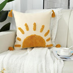 Boho Throw Pillow Covers 18x18, Woven Tufted Sun Decorative Pillow Covers with Tassels Moroccan Modern Pillowcase for Sofa Bedroom Living Room Home Decor, Yellow