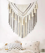 Jakalin Macrame Wall Hanging Grey Small Macrame Wall Decor Panels Handmade Wall Art Home Living Room Bedroom Decor,31" Wx 39" L