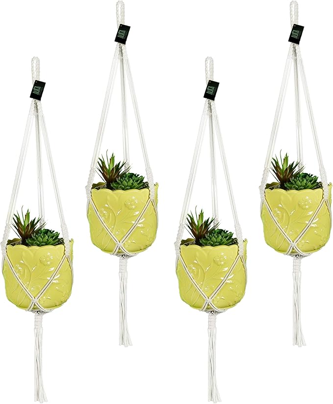 Macrame Plant Hangers Hanging Planter - 4 Pack Indoor or Outdoor Cotton Rope Hanging Plant Holder for Flower Pots - Modern Boho Home Decor, 3 Legs 42 Inch, US Brand