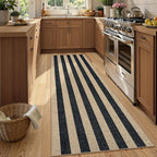 Lahome Elance Striped Easy Jute Kitchen Runner, 2x8 Washable Runner Rug for Hallway Entryway, Farmhouse Non Slip Non Shedding Black Indoor Outdoor Carpet for Entry Porch