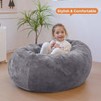 MAXYOYO 3 in 1 Kids Bean Bag Chair Bed, Child Floor Sofa for Gaming, Reading, Faux Fur Floor Mattress with High-Density Foam Filling for Living Room Bedroom