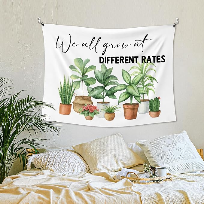 XLDLIOO Mental Health Plant Wall Tapestry, Inspirational Wall Tapestry Hanging for Classroom, We All Grow at Different Rates Tapestries Decor Art for Therapy Counselor Office 40x30in