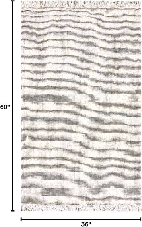 SAFAVIEH Natural Fiber Collection Accent Rug - 3' x 5', Ivory & Natural, Handmade Woven Farmhouse Fringe Jute, Ideal for High Traffic Areas in Entryway, Living Room, Bedroom (NF826A)