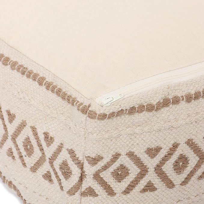 REDEARTH · UNSTUFFED Pouf Ottoman Cover Textured Storage Cube Bean Bag Poof Pouffe Footrest for Living Room, Bedroom, Nursery, Patio, Gym; 100% Cotton (20"X20"X8"; Taupe Natural)
