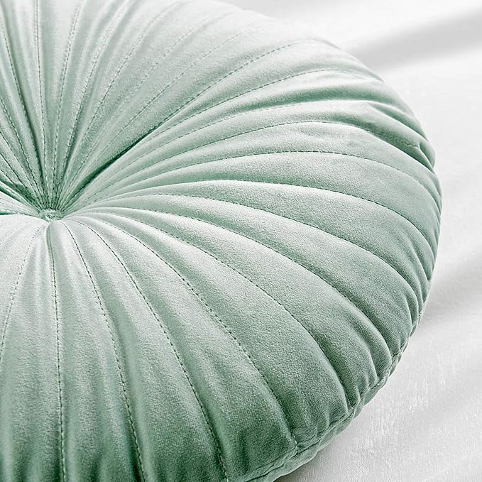 Roslynwood Shelly Round Solid Aqua Velvet Chair Cushion Couch Pumpkin Throw Pillow Home Decorative Seashell Floor Pillow, 16x16 inch