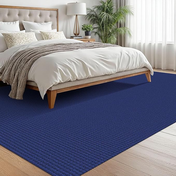 EARTHALL Woven Area Rugs 6x9 Ft Washable Living Room Rugs Non Slip Rubber Backed Dining Room Rug Braided Bedroom Rugs Indoor Floor Carpet for Living Room, Bedroom, Dining Room, Royal Blue/Navy
