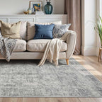 4x6 Area Rugs for Living Room Bedroom, Large Washable Rug, Grey Vintage Abstract Boho Rug, Non Slip & Low Pile Wool Carpet for Indoor Dining Room, Farmhouse, Kids Room and Office(Grey 4x6ft)
