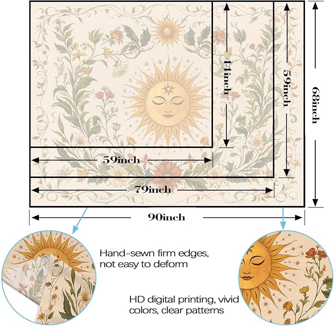 Spenlife Sun Tapestry Boho Tapestry for Bedroom Yellow and Green Tapestries Wall Hanging Bedroom Living Room Wall Art and Home Decor 70x90