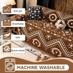 VClife Bohemian Southwestern Sofa Cover Vintage Brown White Aztec Geometric Pattern Couch Slipcover with Tassel Edge, Non Slip Washable Sofa Cover for 2 Cushion Couch Sofa Decorative Furniture Cover