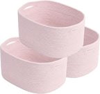 Cotton Rope Storage Basket, 15x10x9 Inches, Woven Basket for Shelves, Clothes, Towels, Books, and Laundry, Light Pink (3 Pack)