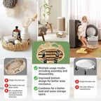 outdoor rattan plant stand round trays planter caddy with wheels, indoor wooden flower pots table decor wicker basket (Water Hyacinth)