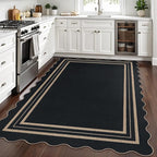 Scalloped 5x7 Rug for Living Room, Easy Jute Washable Outdoor Patio Carpet, Farmhouse Indoor Black Geometric Rug Neutral Non Slip Carpet for Living Room Backyard