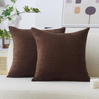 Home Brilliant 24x24 Pillow Covers Set of 2 Striped Corduroy Plush Velvet Euro Sham Large Throw Pillow Cover for Chair, 24 x 24 inch, Brown