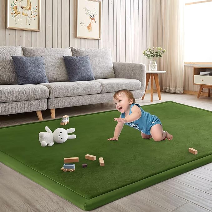 Baby Play Mat for Floor Nursery Muscle Area Rug Playroom Rug 47"x47" Memory Foam 1.3" Thick Crawling Mat for Babies,Toddlers, Infants,Kids(Moss Green)