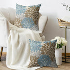 Light Brown Blue Pillow Covers 24X24 Inch Set of 2, Spring Summer Floral Dahlia Flower Cream Decorative Throw Pillow Covers Outdoor Modern Farmhouse Cushion Case for Home Couch Sofa Bed Decor