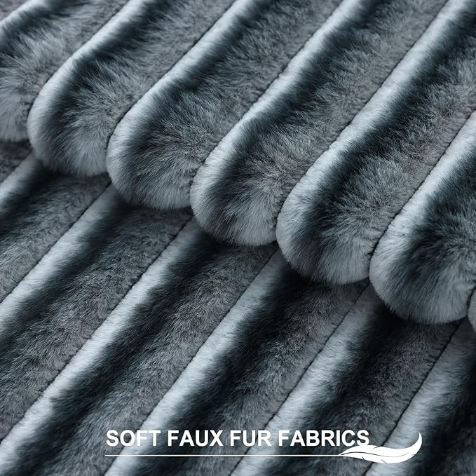 Pallene Faux Fur Plush Throw Pillow Covers 26x26 Set of 2, Luxury Soft Fluffy Striped Decorative Pillow Covers for Sofa, Couch, Living Room, Ombre Blue