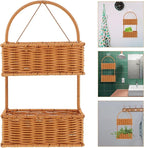 OUNONA Wall-Mounted Imitation Rattan Woven Basket 14.96X8.26X4.72In Hanging Storage Organizer for Kitchen Bathroom Fruits Vegetables Toiletries Space-Saving