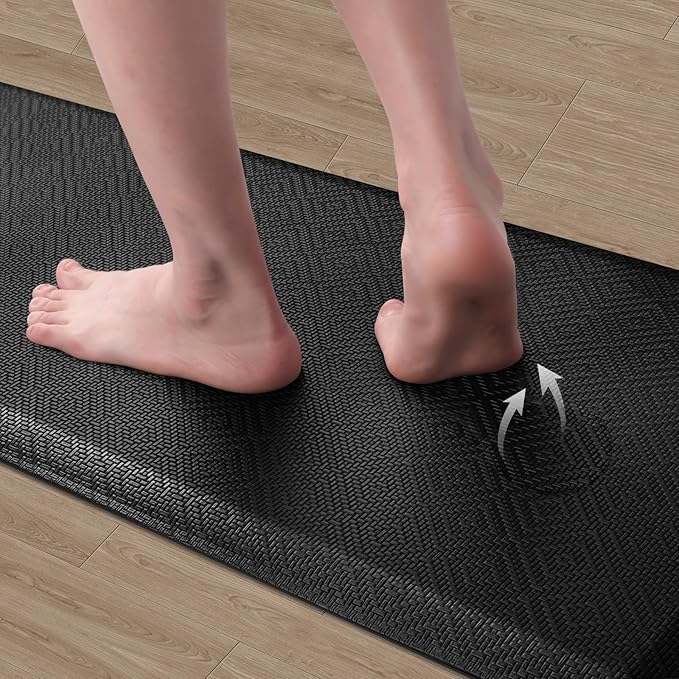 Mattitude Kitchen Mat Cushioned Anti-Fatigue Floor Mat Water Resistant Non-Slip Mats and Rugs Standing and Comfort Desk Mats for House Sink Office Laundry (Black, 17.3"x60")