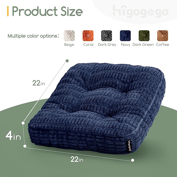 Washable Floor Pillow Cushion for Adults, Meditation Cushion Pillow, Removable Tufted Blended Corduroy Cover, Large Square Floor Sitting for Tatami Living Room or Yoga, 22x22 Inch, Machine Washable