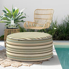 Indoor/Outdoor Inflatable Ottoman, All Weather Ottoman Pouf D31 x H14 inch, Round Foot Rest Ottomans Portable Footstool for Patio, Garden, Porch, Home,Stripe Onyx