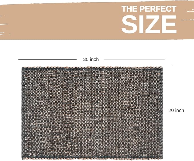 Green Jute & Cotton Braided Rug Rectangle 20" x 30" – Reversible Soft Mat for Entryway, Kitchen, Bathroom