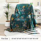 Boho 100% Organic Cotton Muslin Throw Blanket 50" x 60" - All Season Rustic Ultra Soft Breathable Floral Bird Blanket for Bed Sofa Couch Chair Bedspread Quilt Gift-Teal/Beige