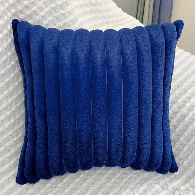 2 Pack 26x26 Pillow Cover Velvet Pillow Covers, Faux Fur Square Throw Pillow Covers for Living Room Decorations Throw Pillow Case, Throw Pillow Cover Cushion Cover for Home Sofa Bedroom Car, Navy Blue