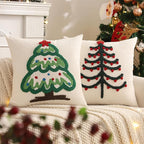 Tosleo Christmas Tufted Pillow Covers 18 x 18 inch Set of 2 Green Xmas Tree with Red Berry Throw Pillow Cover Party Decor Winter Holiday Embroidery Cushion Case for Sofa Couch Bed Living Room