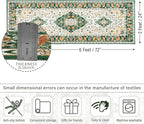 Amearea Vintage Design Runner Rugs for Living Room, 2x6 Machine Washable Floral Collection Traditional Bedroom Rug, Low Pile Cute Kids Room Print Carpet, No Slip Office Kitchen Home Decor, Green