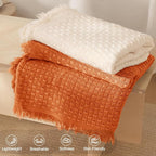Exclusivo Mezcla Twin Size Knit Blanket with Fringes for Bed, Reversible Super Soft and Warm Woven Boho Throw for All Season, Home Decor, 60"x80", Burnt Orange