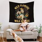 WARDOS Western Cowgirl Tapestry, Vintage Western Tapestry Wall Hanging, Retro Country Wild Wildflower Wild Horses Wall Blanket Decor for Girls Room Dorm Apartment Bedroom, 50x60 Inch