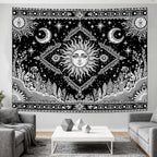 Accnicc Black and White Sun and Moon Tapestry Hippie Boho Celestial Wall Tapestry for Bedroom Aesthetic Vintage Plant Spiritual Small Tapestries Wall Hanging for Dorm Living Room Decor 48 x 36 Inch