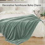 Chenille Throw Blanket for Couch 60"X 80" Twin, Soft Cozy Throws with Fringe Tassel for Bed Sofa Chair Cover, Lightweight Knitted Decorative Boho Blankets for Living Room, Sage Green
