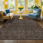 Taupe Brown 5x8 Rug for Living Room - Vintage Traditional Dark Neutral Floral, Washable Foldable Non-Slip Area Rugs for Dining Under Table, Home Office, Guest Room