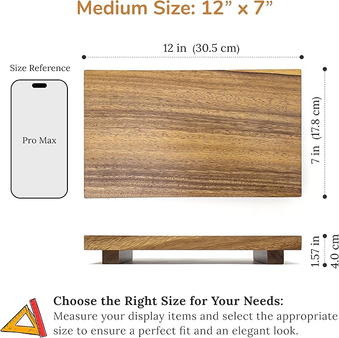 Medium 12" Acacia Wood Riser Pedestal Stand – Farmhouse Wood Display Riser for Kitchen and Bathroom Décor - Counter Display, Plant Stand, Jewelry Holder, Vanity Tray, Candle Stand (M:12"x7"x1.57")