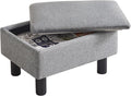 IBUYKE Storage Ottoman Footrest Stool with Linen Fabric, Rectangular, Flip Top Lid, Non-Slip Feet, Compact Design, Stylish and Functional, Gray Blue RF-BD224