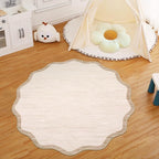 GarveeHome Scalloped Round Rugs 5Ft Washable Area Rug for Playroom, Kids Non-Slip Neutral Classic Circle Rug Modern Large Carpet Soft Boys Rug for Classroom Dorm Bedroom, Beige