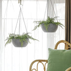 T4U Hanging Planters for Indoor Outdoor Plants 2 Pack - 12 Inch Grey Hanging Plant Basket with Drainage Hole, Round Hanging Flower Plant Pot for Garden Home Decor(Grey)