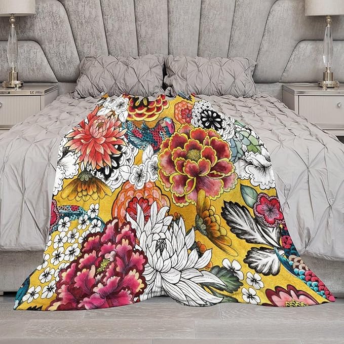 Boho Floral Throw Blanket Bohemian Colorful Flowers Print Mandala Blanket for Sofa Bed Couch Chair Or Dorm 30"x40"