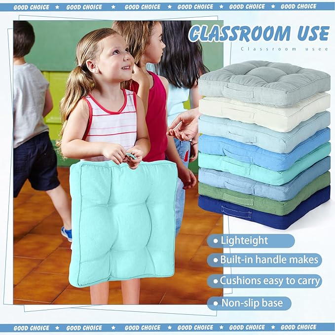Gerrii 8 Pieces Floor Cushions for Kids Classroom Flexible Floor Seating Cushions Floor Pillows for Home School Kindergarten Daycare Nursery(Blue and Green Series,Square)