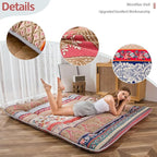 MAXYOYO Bohemian Retro Floor Mattress Vintage Floral Japanese Futon Mattress Roll Up Thicken Sleeping Bed Portable Camping Mattress Floor Lounger Couch Bed Mattress Pad Queen