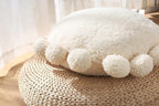 Boho Decorative Throw Pillows Round Floor Cushion with Poms,Cute Floor Seating Plush Pillow for Kids Reading Nook,Home Decor for Chair Sofa Bed Put in Living Room Indoor Outdoor