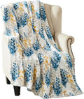 Floral Fleece Throw Blanket: Botanical Velvety Soft, Durable Accent for Bed or Couch Teal and Yellow Leaves, 50 x 70 inches